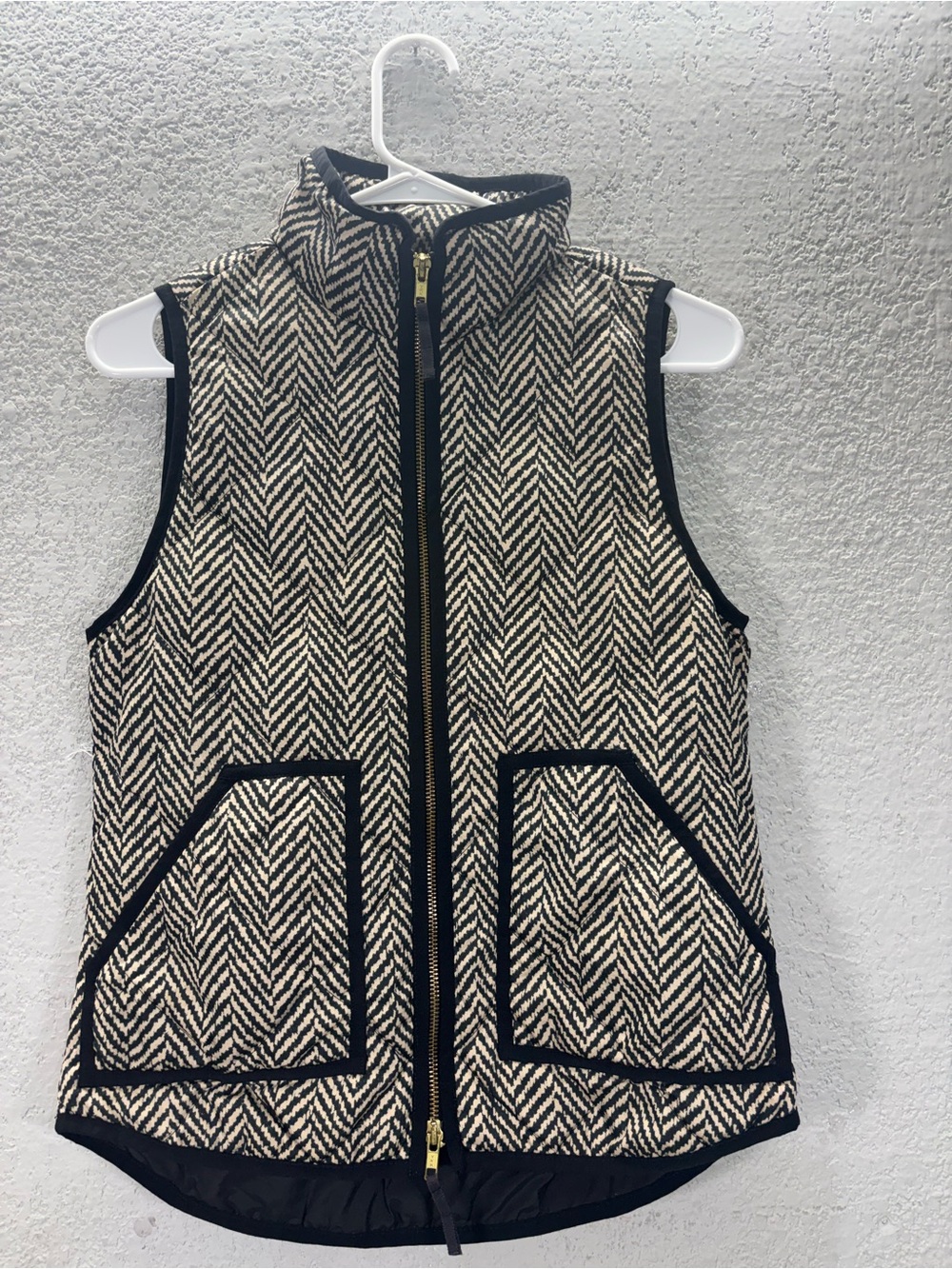 J. Crew Black & Cream Herringbone Zip-Front Vest